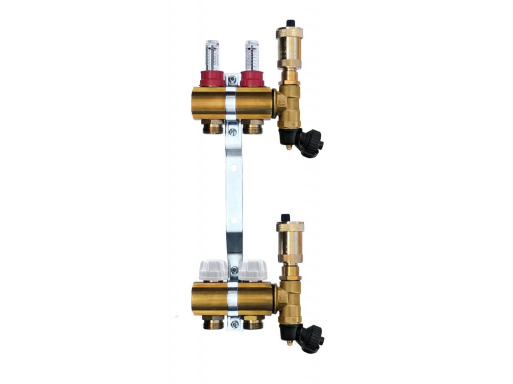 WATERFLOW rozdeľovač 2 MOSADZ Heat Basic prietokomer komplet  