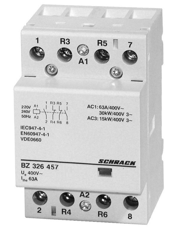 Inštalačný stýkač 63A, 2 zap+2 roz, 230V AC, šírka 3TE