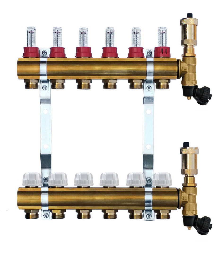 WATERFLOW rozdeľovač 6 MOSADZ Heat Basic prietokomer komplet  