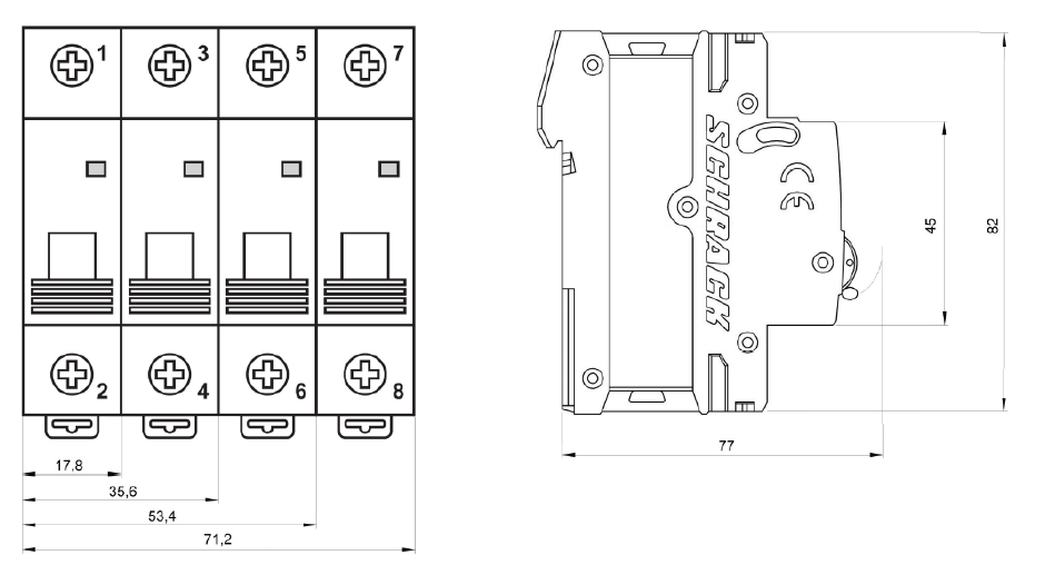 Istič C63/3N 10kA, charakteristika C 63A, 3+N