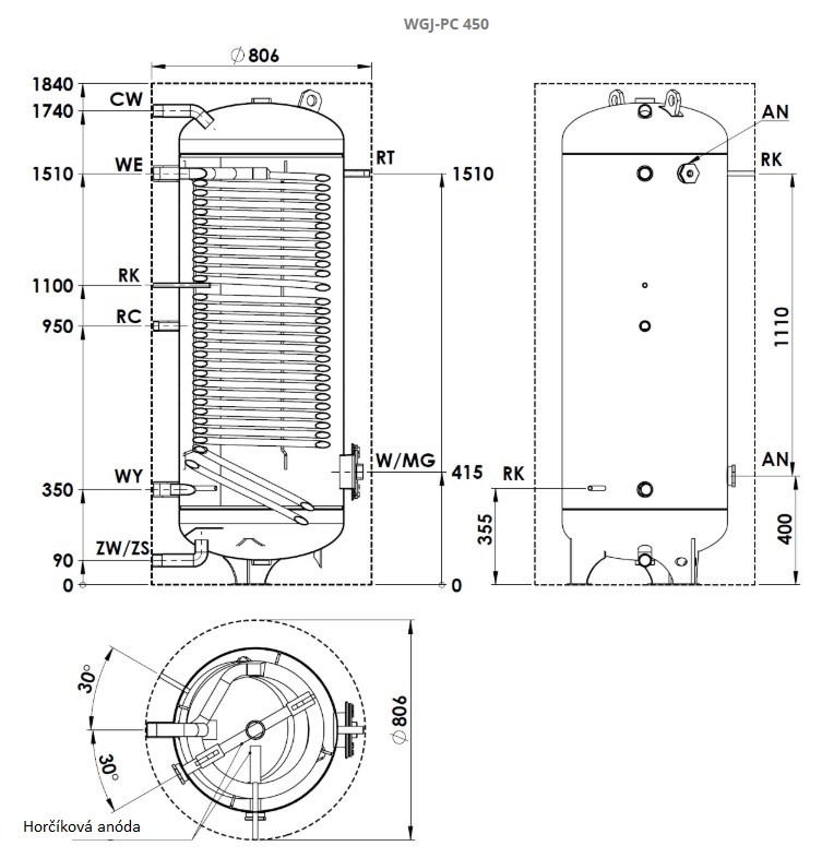 Zásobník teplej vody  WGJ-PC 450