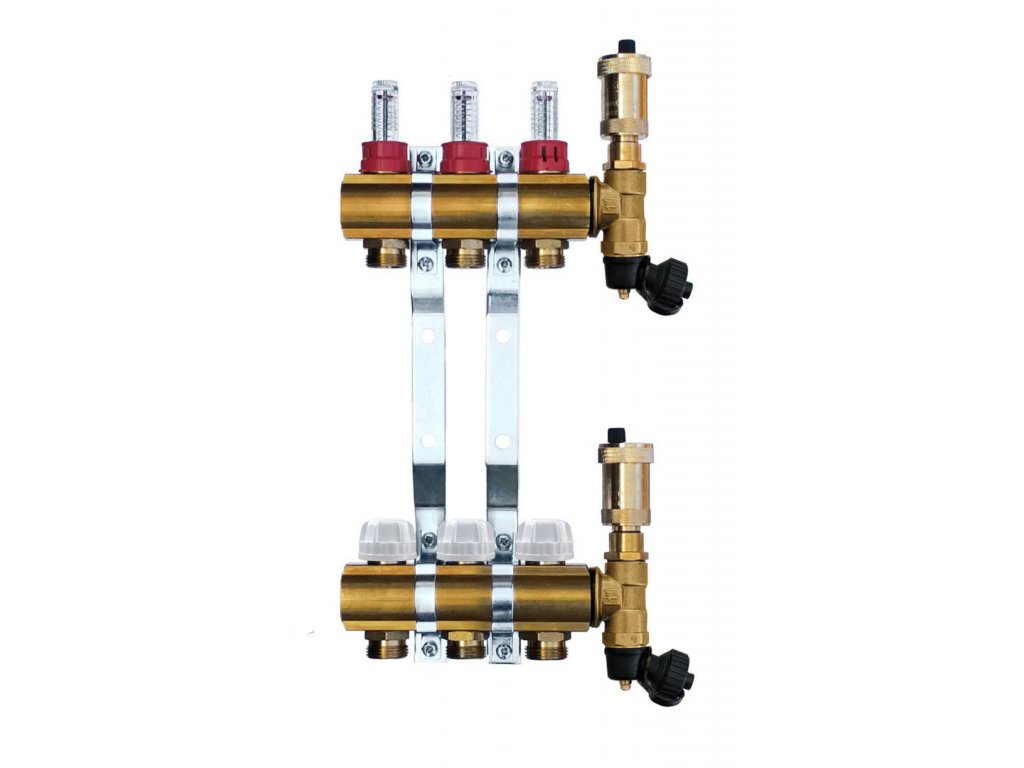 WATERFLOW rozdeľovač 3 MOSADZ Heat Basic prietokomer komplet 