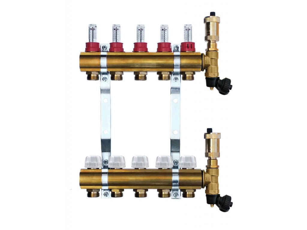 WATERFLOW rozdeľovač 5 MOSADZ Heat Basic prietokomer komplet