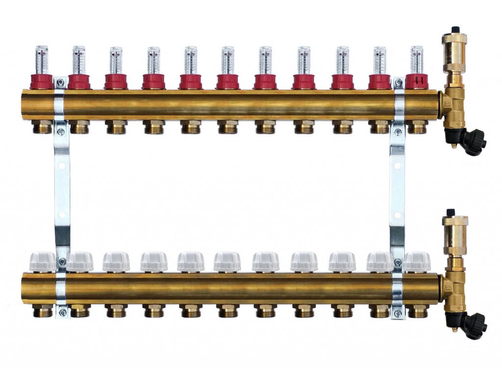 WATERFLOW rozdeľovač 11 MOSADZ Heat Basic prietokomer komplet  