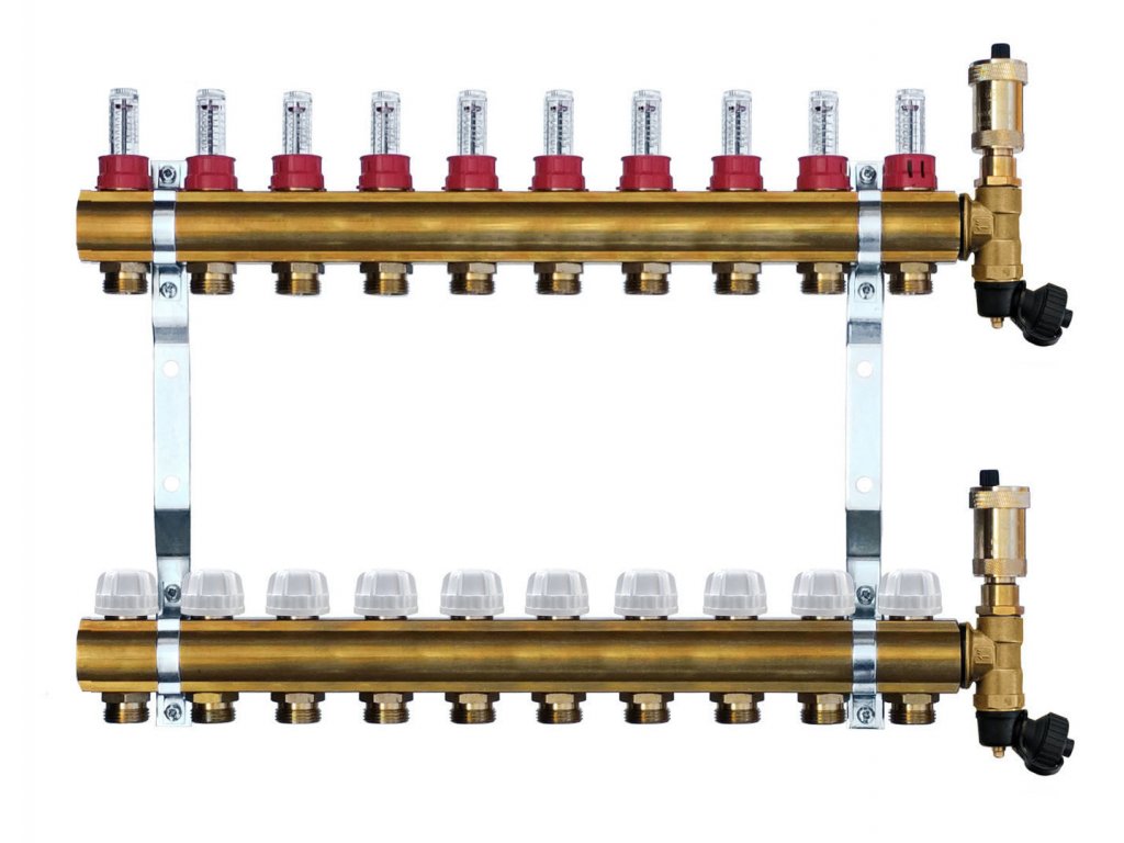 WATERFLOW rozdeľovač 10 MOSADZ Heat Basic prietokomer komplet