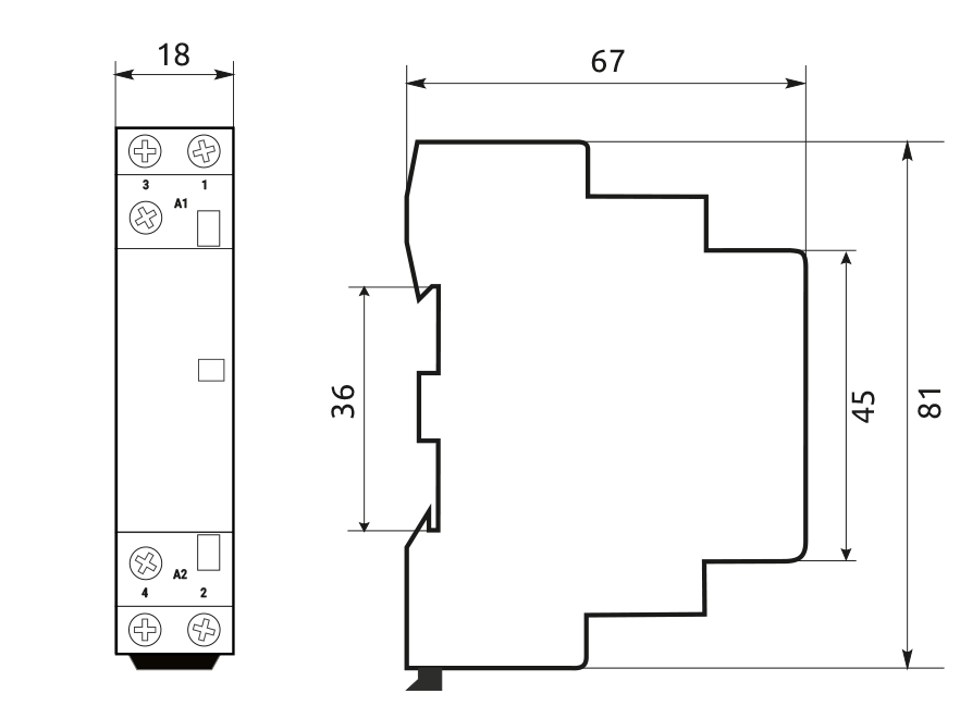 Modulárny stykač  MCF3 25A 1NО+1NC coil 230V AC