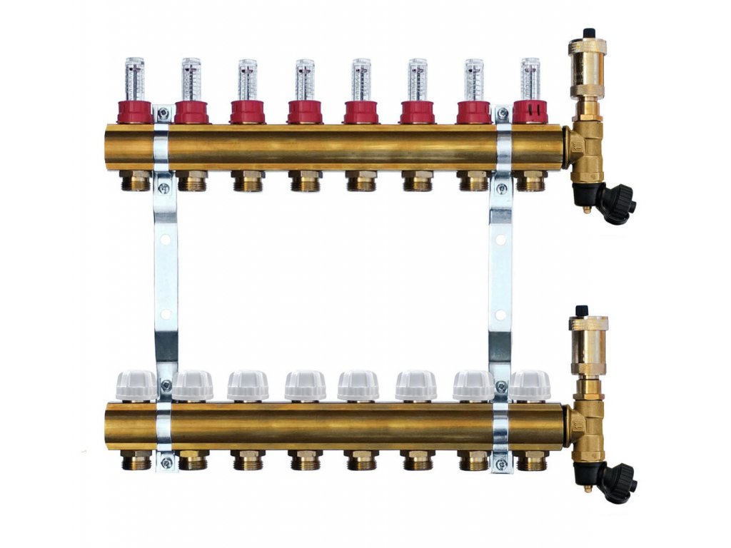 WATERFLOW rozdeľovač 8 MOSADZ Heat Basic prietokomer komplet 