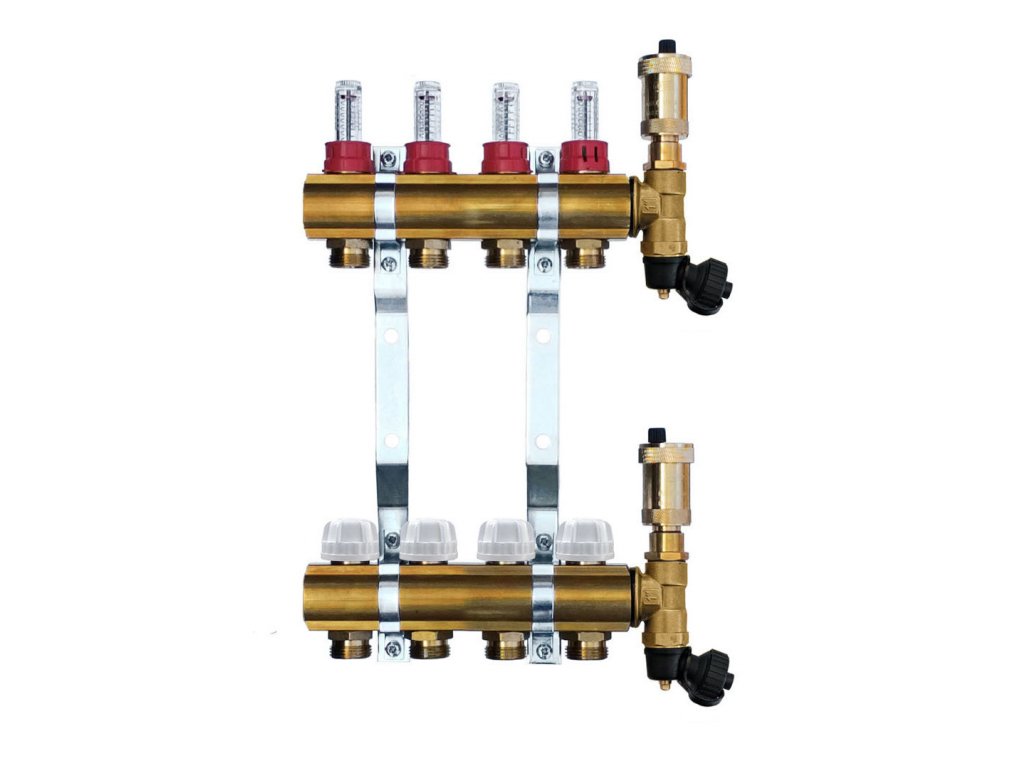 WATERFLOW rozdeľovač 4 MOSADZ Heat Basic prietokomer komplet